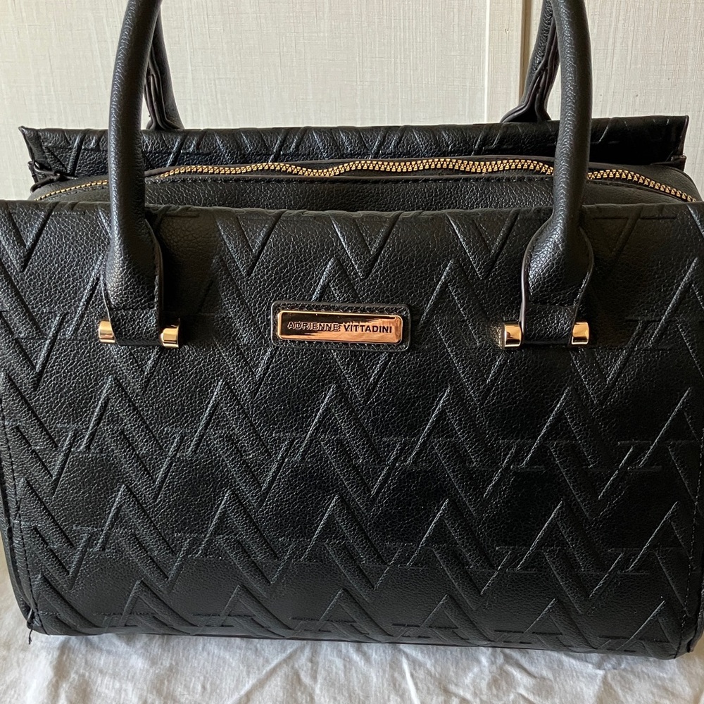 Adrienne Vittadini Black Chevron Satchel